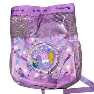 Vintage Peppa Pig purple summer pool /beach  swim bag back pack pull string